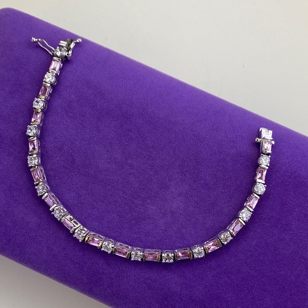 💛 Sterling Silver White & Pink CZ Tennis Bracelet